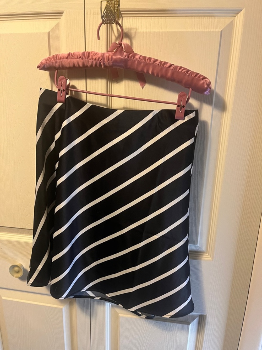 LOFT Black and White Diagonal Stripe Midi Skirt